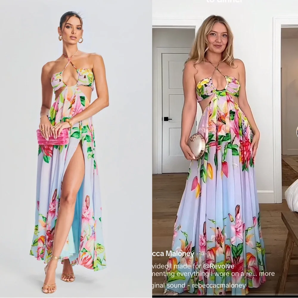 NWT Rococo Sand LORA Floral Hibiscus Cut Out Long Dress XS